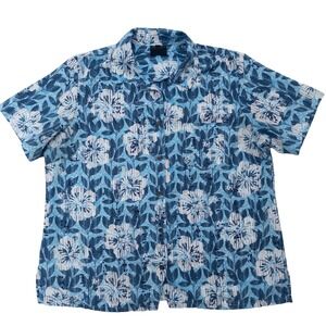 Design Collective Women's XL Aloha Shirt Blue Floral Button Top